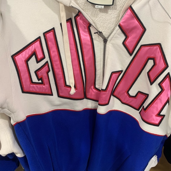 Gucci Game Logo Felted Cotton Jersey Zip Hoodie In White - Picture 3 of 4